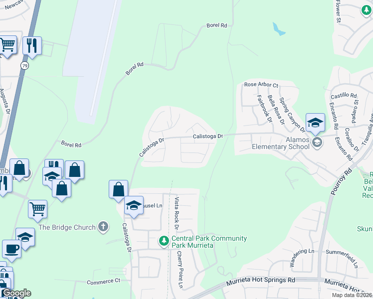 map of restaurants, bars, coffee shops, grocery stores, and more near 38488 Rosegate Place in Murrieta