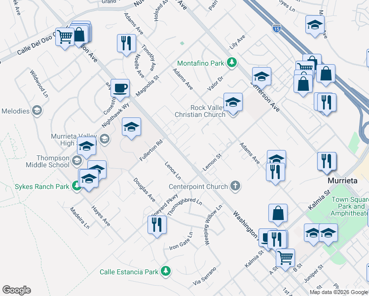 map of restaurants, bars, coffee shops, grocery stores, and more near 41985 Davenport Way in Murrieta