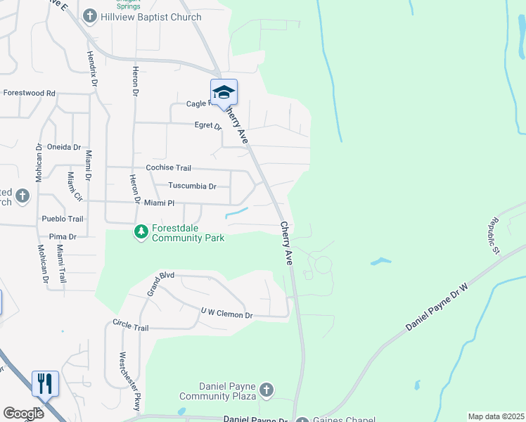 map of restaurants, bars, coffee shops, grocery stores, and more near 909 Snow Drive in Birmingham