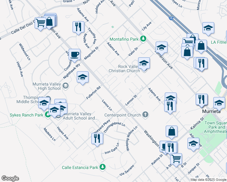 map of restaurants, bars, coffee shops, grocery stores, and more near 41960 Davenport Way in Murrieta