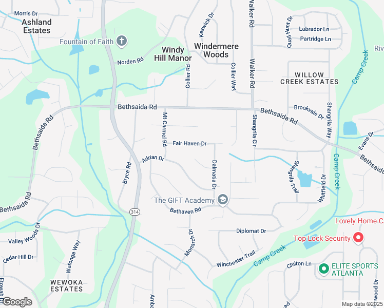map of restaurants, bars, coffee shops, grocery stores, and more near 1570 Fair Haven Drive in Riverdale