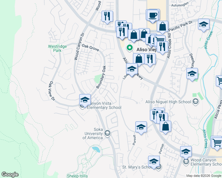 map of restaurants, bars, coffee shops, grocery stores, and more near 9 Nopalitos Way in Aliso Viejo