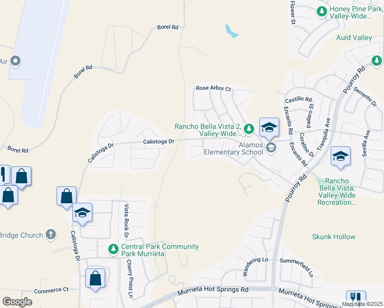 map of restaurants, bars, coffee shops, grocery stores, and more near 31097 Rose Circle in Murrieta