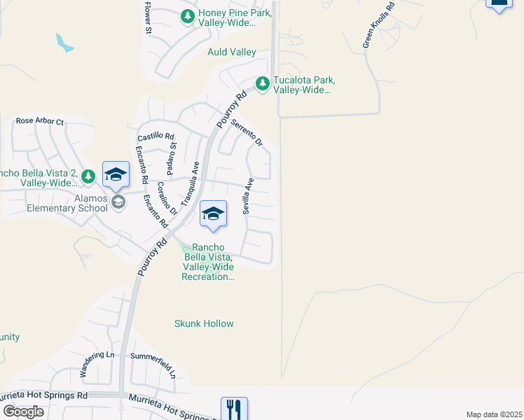 map of restaurants, bars, coffee shops, grocery stores, and more near 31968 Blanca Court in Murrieta