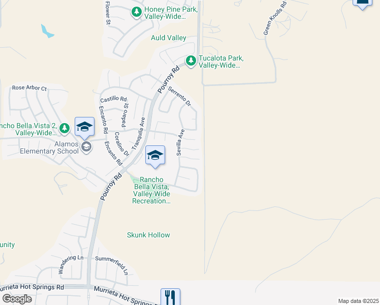 map of restaurants, bars, coffee shops, grocery stores, and more near 31941 Blanca Court in Murrieta
