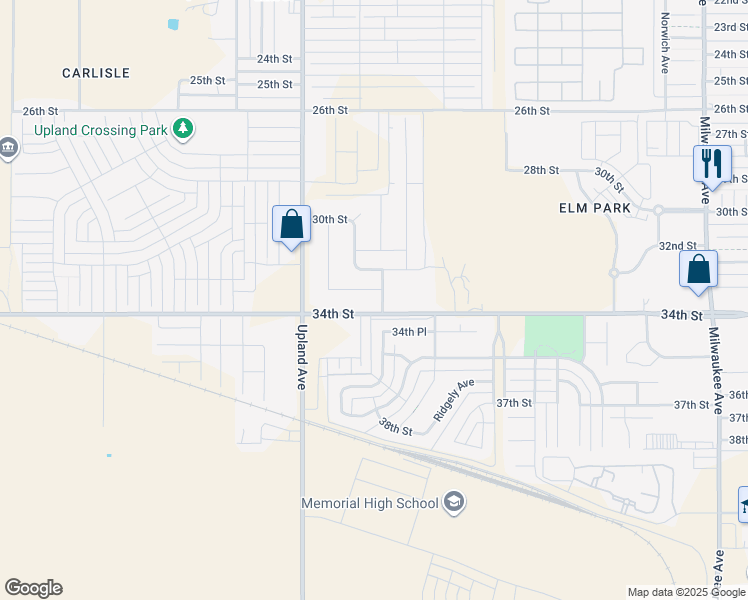 map of restaurants, bars, coffee shops, grocery stores, and more near 7112 34th Street in Lubbock