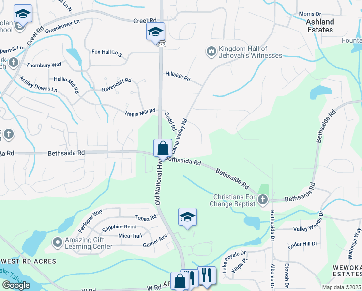 map of restaurants, bars, coffee shops, grocery stores, and more near 7020 Camp Valley Road in Riverdale