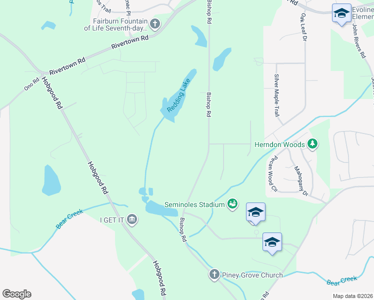 map of restaurants, bars, coffee shops, grocery stores, and more near 7125 Bishop Road in Fairburn