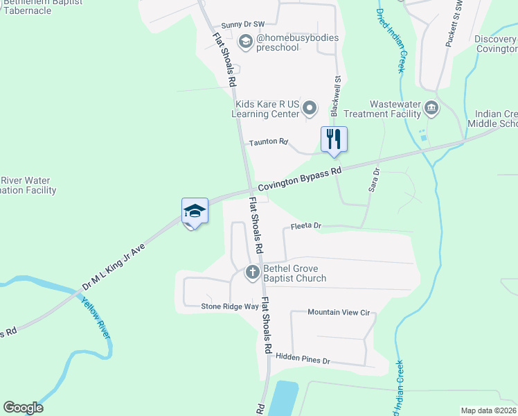 map of restaurants, bars, coffee shops, grocery stores, and more near 10591 Flat Shoals Road in Covington