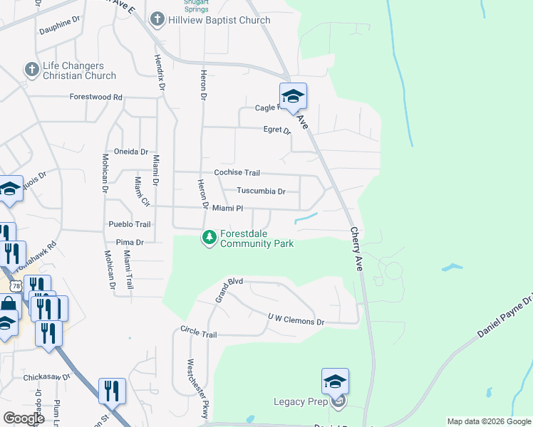 map of restaurants, bars, coffee shops, grocery stores, and more near 858 Brandy Circle in Birmingham