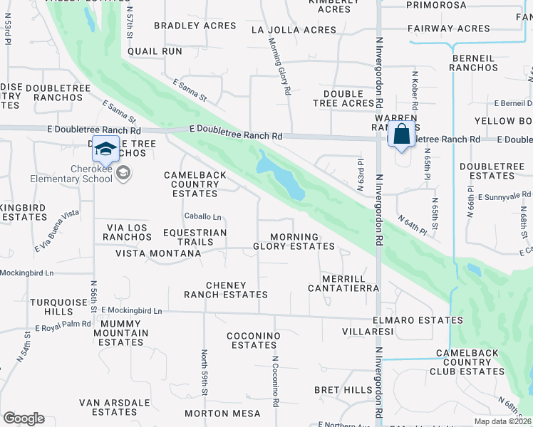 map of restaurants, bars, coffee shops, grocery stores, and more near 6110 East Caballo Lane in Paradise Valley