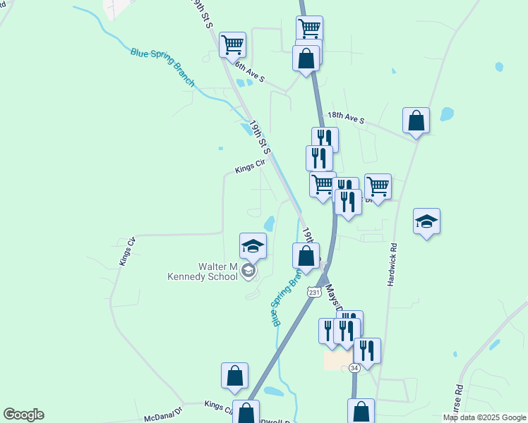 map of restaurants, bars, coffee shops, grocery stores, and more near 2122 Francis Street in Pell City