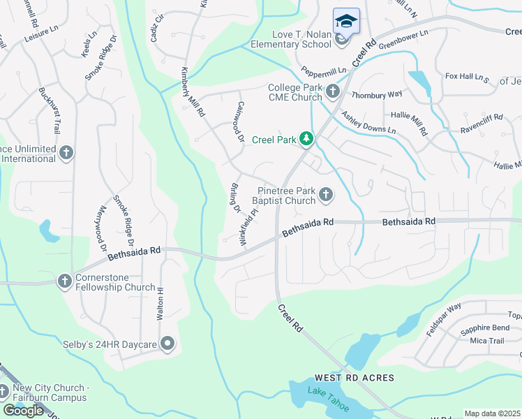 map of restaurants, bars, coffee shops, grocery stores, and more near 7030 Winkfield Place in Atlanta