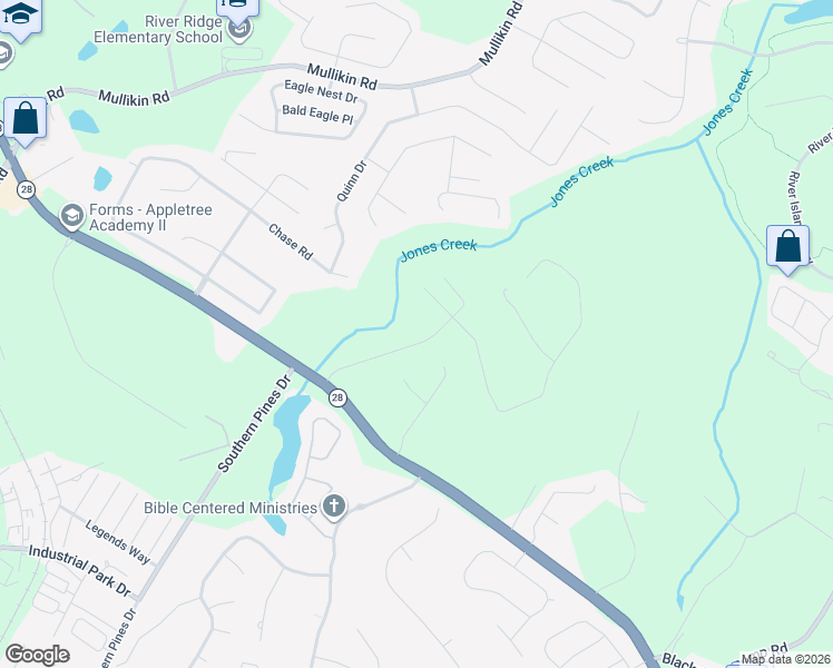 map of restaurants, bars, coffee shops, grocery stores, and more near 613 Millstone Drive in Evans