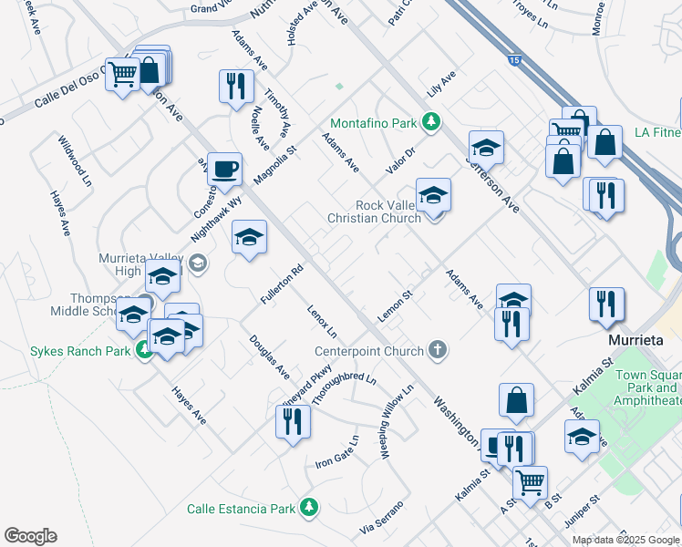 map of restaurants, bars, coffee shops, grocery stores, and more near 41905 Davenport Way in Murrieta