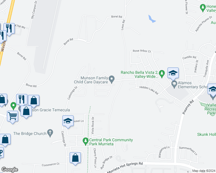 map of restaurants, bars, coffee shops, grocery stores, and more near 38611 Fairfield Heights in Murrieta