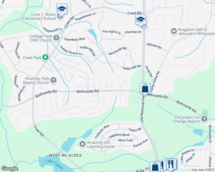 map of restaurants, bars, coffee shops, grocery stores, and more near 105 Fruitwood Trce in Riverdale