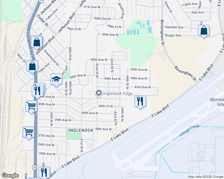 map of restaurants, bars, coffee shops, grocery stores, and more near 4319 43rd Avenue North in Birmingham