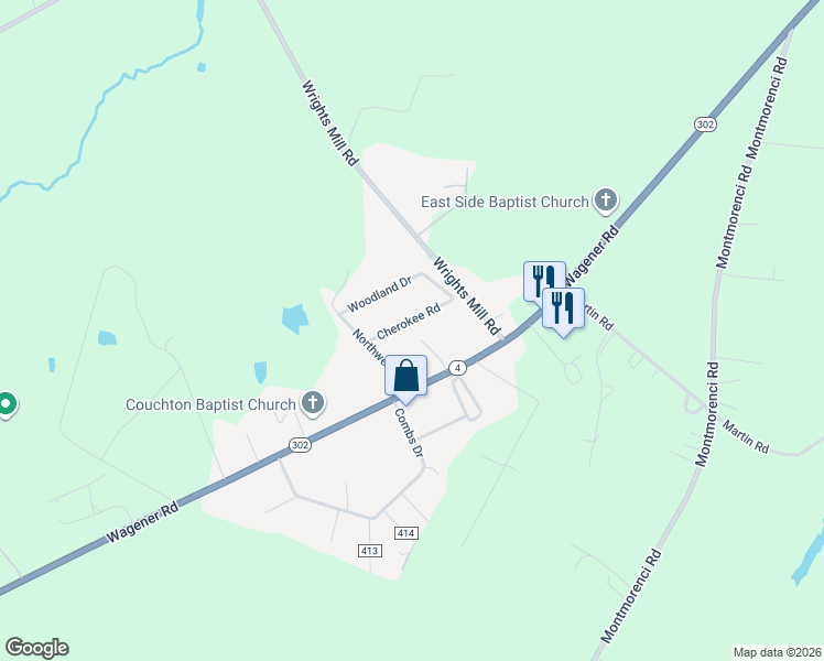 map of restaurants, bars, coffee shops, grocery stores, and more near 1028 Cherokee Road in Aiken