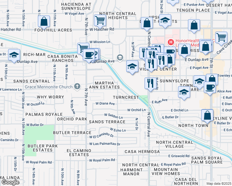 map of restaurants, bars, coffee shops, grocery stores, and more near 8738 North 3rd Avenue in Phoenix