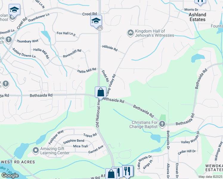 map of restaurants, bars, coffee shops, grocery stores, and more near 7020 Camp Valley Road in Riverdale