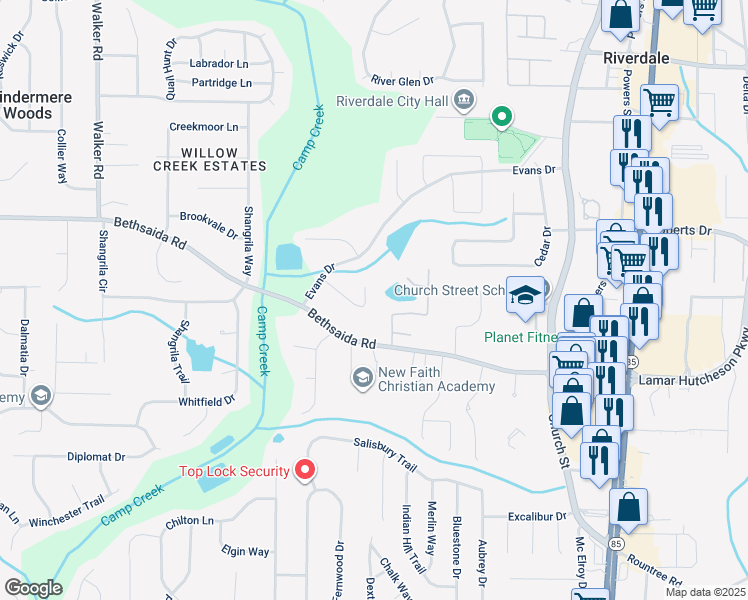 map of restaurants, bars, coffee shops, grocery stores, and more near 1052 Basswood Ct in Riverdale