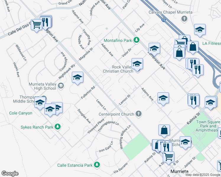 map of restaurants, bars, coffee shops, grocery stores, and more near 41920 Davenport Way in Murrieta