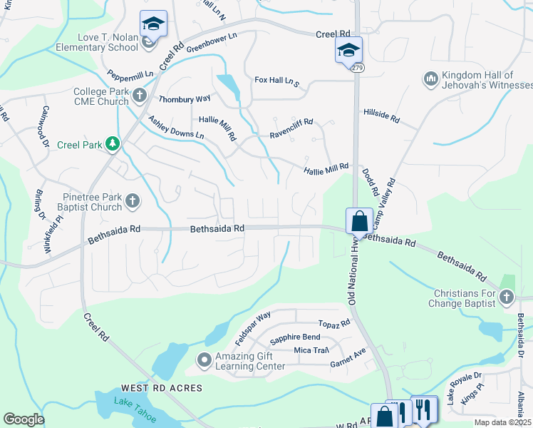 map of restaurants, bars, coffee shops, grocery stores, and more near 105 Fruitwood Trce in Riverdale