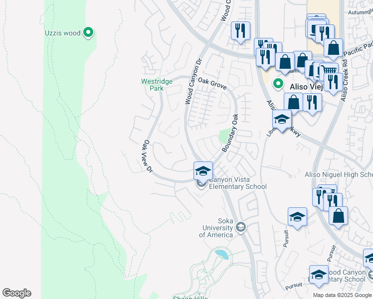 map of restaurants, bars, coffee shops, grocery stores, and more near 10 Sunswept Mesa in Aliso Viejo