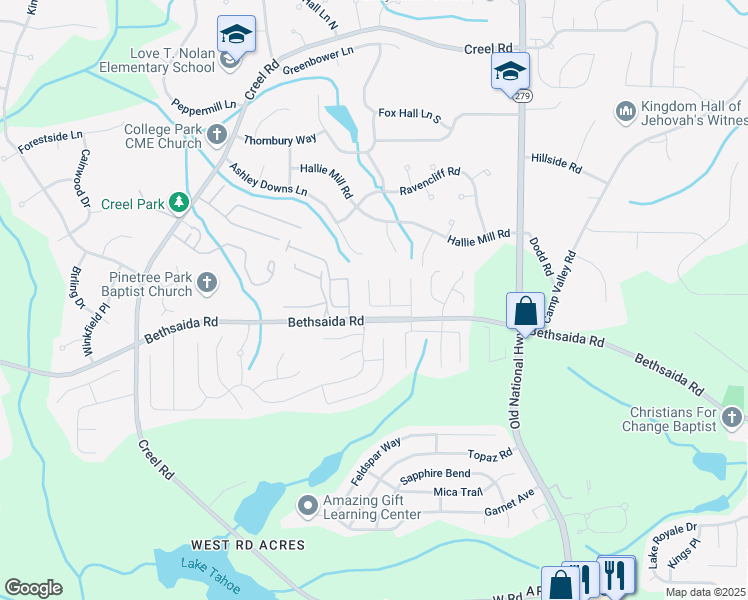 map of restaurants, bars, coffee shops, grocery stores, and more near 2585 Teakwood Lane in Riverdale