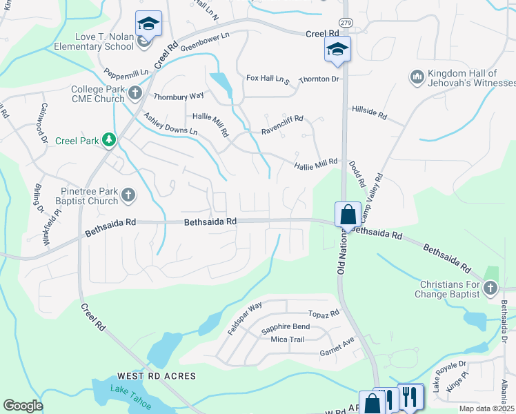 map of restaurants, bars, coffee shops, grocery stores, and more near 105 Fruitwood Trce in Riverdale