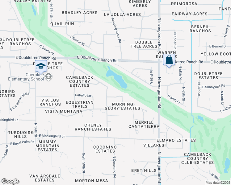 map of restaurants, bars, coffee shops, grocery stores, and more near 6110 East Caballo Lane in Paradise Valley