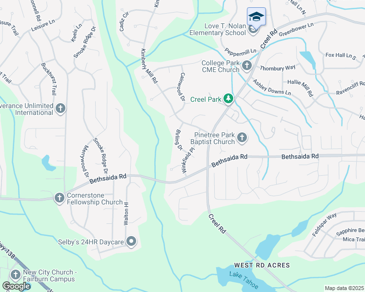 map of restaurants, bars, coffee shops, grocery stores, and more near 7090 Birling Drive in College Park