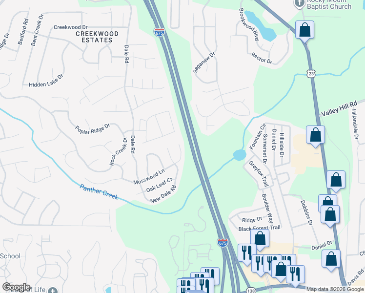 map of restaurants, bars, coffee shops, grocery stores, and more near 3631 Mosswood Lane in Rex