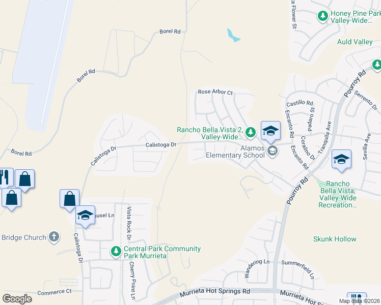 map of restaurants, bars, coffee shops, grocery stores, and more near 31037 Rose Circle in Murrieta
