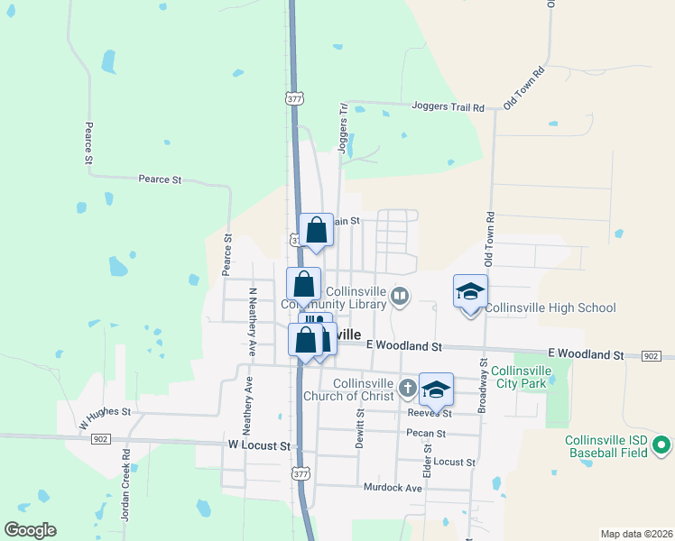 map of restaurants, bars, coffee shops, grocery stores, and more near Collinsville Street in Collinsville