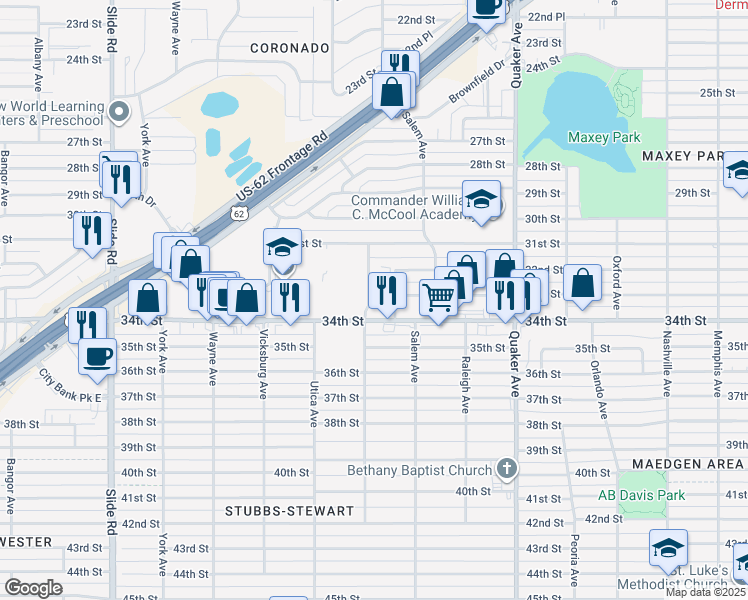 map of restaurants, bars, coffee shops, grocery stores, and more near 3333 Toledo Avenue in Lubbock
