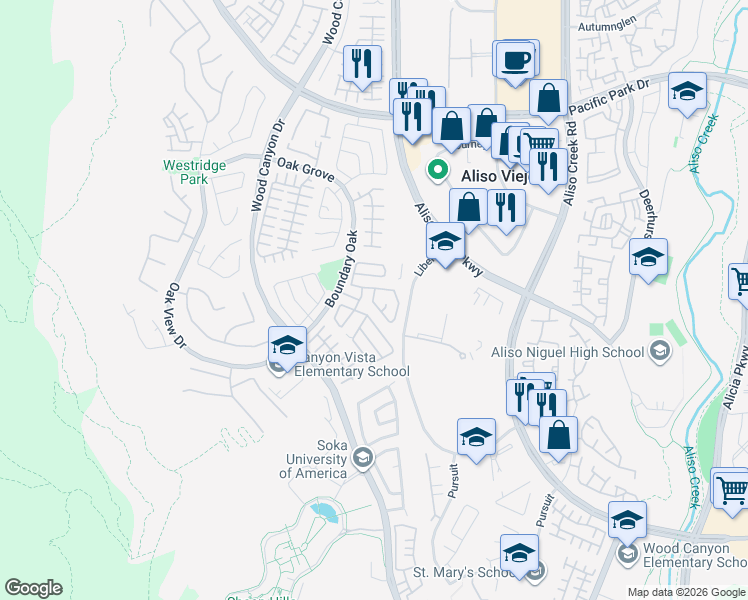 map of restaurants, bars, coffee shops, grocery stores, and more near 17 Nopalitos Way in Aliso Viejo