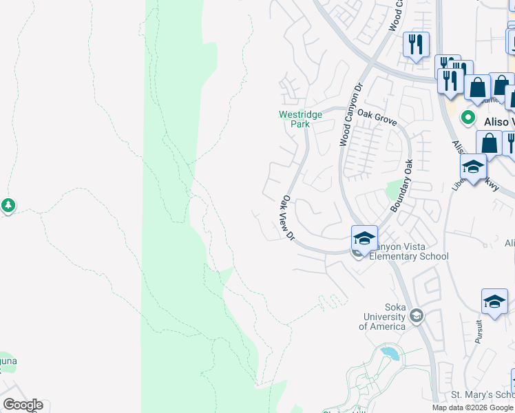 map of restaurants, bars, coffee shops, grocery stores, and more near 7 Gatewood Drive in Aliso Viejo