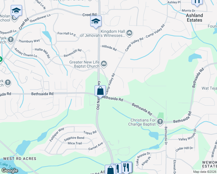 map of restaurants, bars, coffee shops, grocery stores, and more near 7020 Camp Valley Road in Riverdale