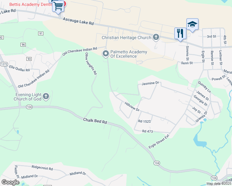 map of restaurants, bars, coffee shops, grocery stores, and more near 217 Hillview Drive in Graniteville