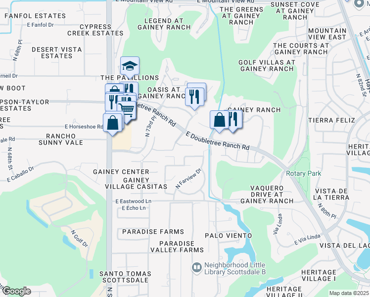 map of restaurants, bars, coffee shops, grocery stores, and more near 7503 East Sunnyvale Drive in Scottsdale