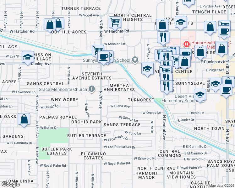 map of restaurants, bars, coffee shops, grocery stores, and more near 339 West Alice Avenue in Phoenix