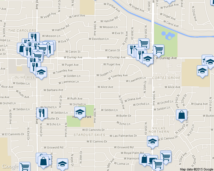map of restaurants, bars, coffee shops, grocery stores, and more near 3820 West Alice Avenue in Phoenix