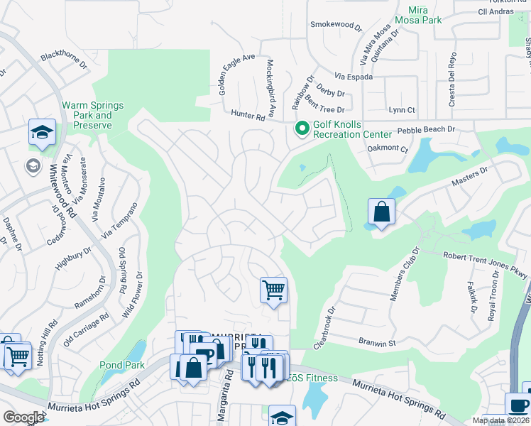 map of restaurants, bars, coffee shops, grocery stores, and more near 38340 Via Taffia in Murrieta