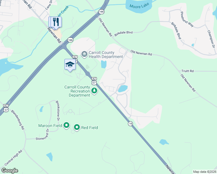 map of restaurants, bars, coffee shops, grocery stores, and more near 141 Mill Pond Crossing in Carrollton