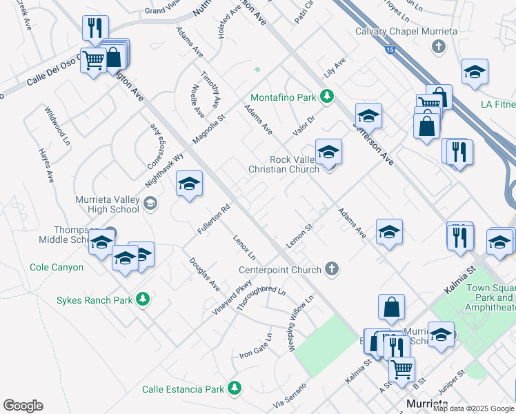 map of restaurants, bars, coffee shops, grocery stores, and more near 41945 Davenport Way in Murrieta