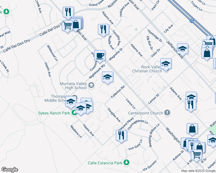 map of restaurants, bars, coffee shops, grocery stores, and more near 42200 Nighthawk Way in Murrieta