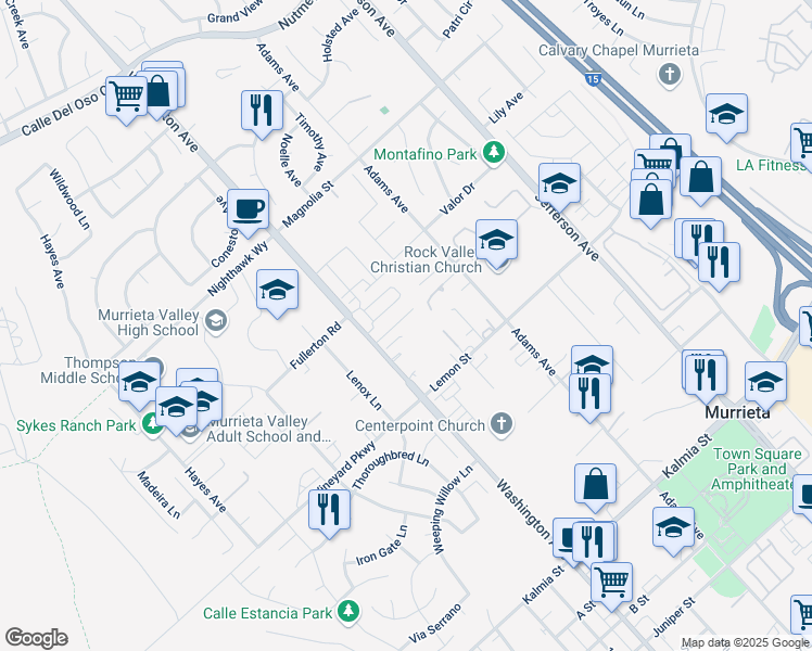 map of restaurants, bars, coffee shops, grocery stores, and more near 41900 Davenport Way in Murrieta