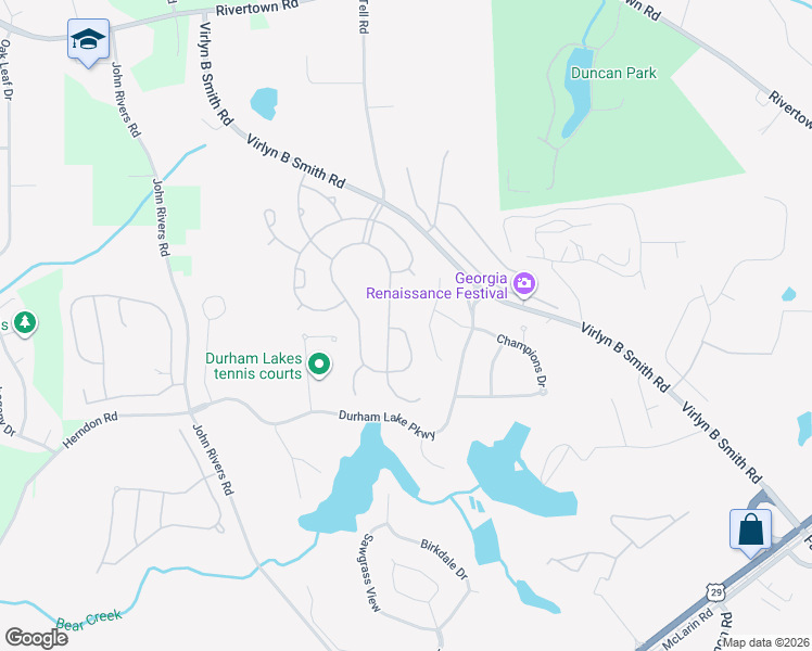 map of restaurants, bars, coffee shops, grocery stores, and more near 820 Buckingham Cove in Fairburn